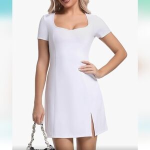 Women's Sexy Square Neck Casual Short Sleeve Stretchy Summer Dress - NWT